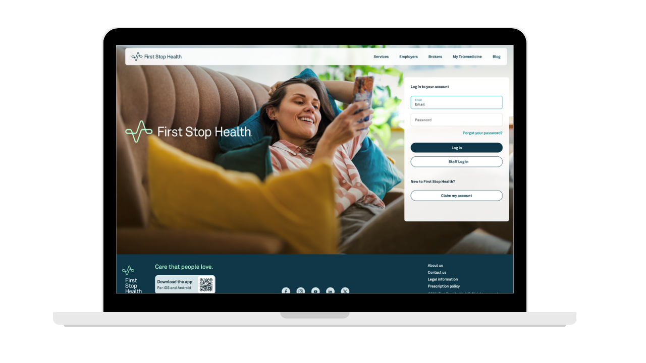 First Stop Health web login page