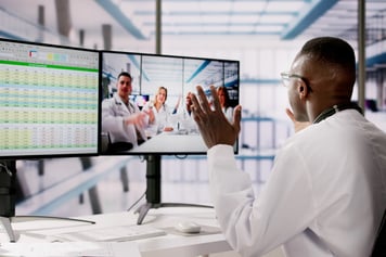 Medical Doctor Using Online Elearning Video Conference stock photo